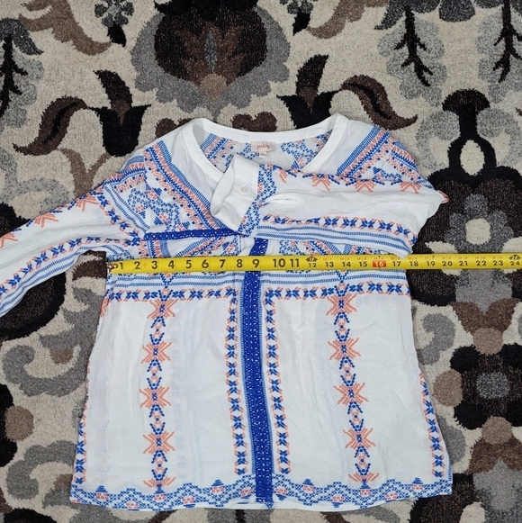 Pixley Boutique Aztec Embroidered Lace Detail Stitch White Blue Blouse Sz XS - Picture 5 of 9
